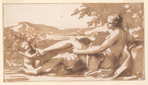 ドア越しの絵画のための習作、キューピッドは金星の足からとげを取り除いた 作： Marc Antonio Franceschini
