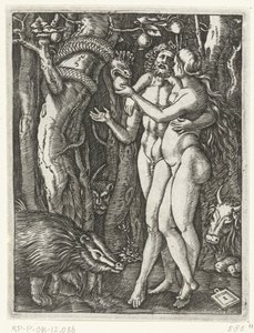 アダムとイブの楽園での堕落 キリストの受難（シリーズタイトル） 作： Marcantonio Raimondi
