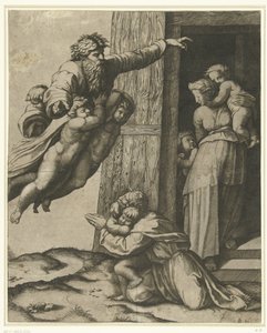 洪水の後、ノアに神が現れる 作： Marcantonio Raimondi