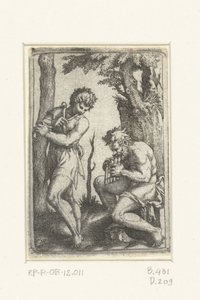 ショームを持った若い羊飼いとパンフルートを持った年老いた羊飼い 作： Marcantonio Raimondi