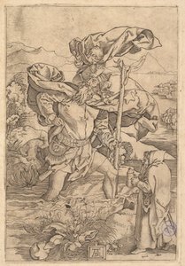 キリストと一緒に川を渡る聖クリストファーは、彼のshにプットの形で...、ca。 1500-1534。