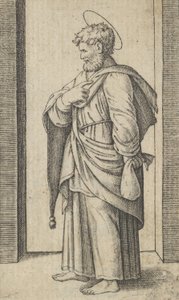 左手に小さな袋を持った聖マタイ、シリーズ「Piccoli Santi」Sm...より、約1500～1527年。 作： Marcantonio Raimondi