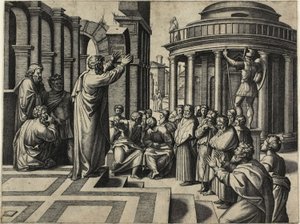 アテネで説教する聖パウロ 作： Marcantonio Raimondi