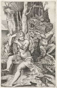 トイレでニンフを見るサテュロス パンとシリンクス 作： Marcantonio Raimondi