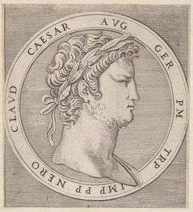 壮大なローマ人のための展覧会。ネロ（『12人のシーザー』より）、約1500年～1534年。 作： Marcantonio Raimondi