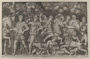 Speculum Romanae Magnificentiae: The Lion Hunt, ca. 1500-1534. 作： Marcantonio Raimondi