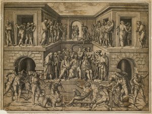 聖ローレンスの殉教、c1525 作： Marcantonio Raimondi