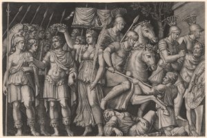 勝利の戴冠を受けるトラヤヌス 作： Marcantonio Raimondi