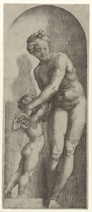金星とアモールがニッチに立っている 作： Marcantonio Raimondi