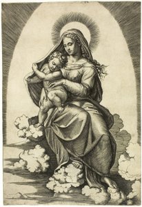 雲の上に座る聖母子 作： Marcantonio Raimondi