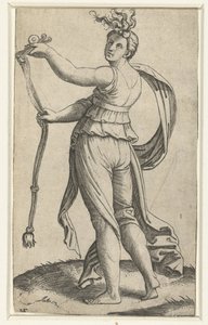 節制の擬人化として馬の手綱を持つ女性 (Temperantia) 作： Marcantonio Raimondi