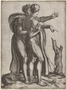 二人の裸の男 作： Marcantonio Raimondi after Michelangelo