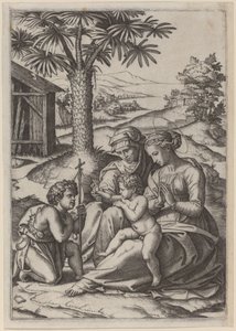ヤシの木の下のマドンナ 作： Marcantonio Raimondi after Raphael