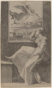 物思いにふける女性 作： Marcantonio Raimondi possibly after Raphael