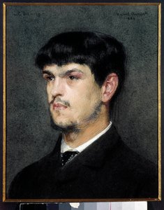 フランスの作曲家クロード・ドビュッシー（1862-1918）の肖像 黒い石とパステル画 マルセル・アンドレ・バシェ（1862-1941）1884年 薄暗い0,27 x 0,26 m