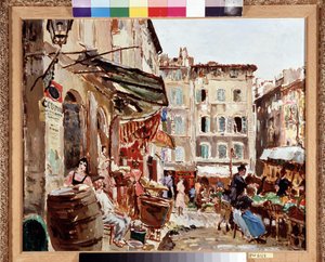 マルセイユのレンシェ広場の市場 マルセル・レプリン (1891-1933) の絵画 薄さ 50x61 cm 必須の言及: プロヴァンス、マルセイユのコレクション財団について