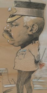 正体不明の王立海兵隊軽歩兵大佐の似顔絵、1893年（紙に色の付いたチョーク） 作： Marcel Pic