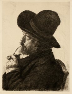 大きな帽子で喫煙（自画像） 作： Marcellin Gilbert Desboutin