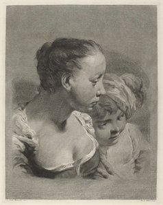 右向きの若い女性と男の子