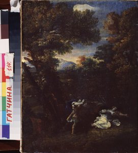 Cephalus et Procris (Cephalus と Procris)。 Peinture de Marcantonio Franceschini (1648-1729)、huile sur toile。 イタリア美術（ボローニャ）