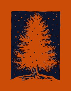 赤いクリスマスツリー、2023年（紙にリノリウム） 作： マルコ・カンペデッリ