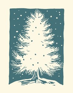 白いクリスマスツリー、2023年（紙にリノリウム）