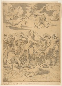 イルカ、下のキューピッドとf ...、ca。 1515-27。 作： Marco Dente