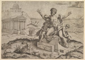 ラクーン、ca。とローマのガラスの壮大な古代レリーフ。 1516-20。 作： Marco Dente