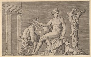 Speculum Romanae Magnificentiae:アドメトゥスの群れを世話するアポロ 16世紀 作： Marco Dente