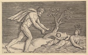 壮大なローマのガラス：Naiad caを追求する裸の男。 1515-1527。 作： Marco Dente