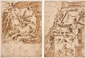ドラゴンに餌をやるサテュロスのグロテスク (直訳)。 飛び跳ねるケンタウロスのグロテスク（裏面） 作： Marco Marchetti