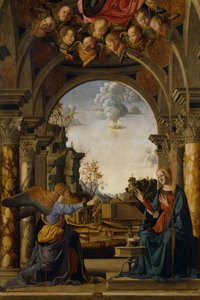 マルコ・パルメッツァーノ（1457-1539）の「受胎告知」。 作： Marco Palmezzano