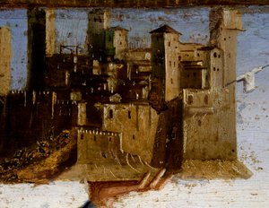 マルコ・パルメッツァーノ（1460年頃～1539年）作「聖アドリアンのプレデッラ」（イタリア、マルケ州マテリカ、聖フランシスコ教会）の「戴冠した聖母と聖人たち」（詳細 作： Marco Palmezzano