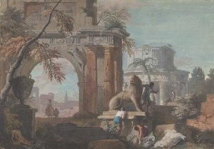 ローマ遺跡とカプリッチョ 1700年～1730年頃 作： Marco Ricci