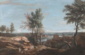 広大な牧歌的風景、約1700～1730年。 作： Marco Ricci