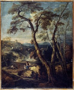 風景」：気まぐれ。マルコ・リッチ（1676-1730）の絵画、アカデミア・カララ、ベルガモ・イタリア。