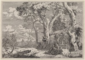二人の修道士のいる荒野の風景 作： Marco Ricci