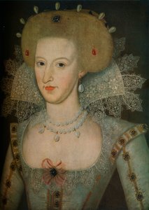 デンマーク1574-1619のアン、ジェームズ1世の女王の配偶者、17世紀 作： Marcus Garret Gheeraerts the Younger