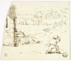 手前に男の子のいる風景 作： Marcus Stone