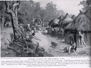 カエサルのヴェルラミウム攻撃（「ハッチンソンの国史」より）、1910年頃（リトグラフ）。 作： マーガレット（後）ドヴァストン