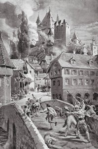 1804年のヴァーデンシュヴィル城の焼失（リトグラフ） 作： マーガレット（後）ドヴァストン