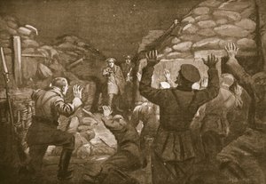 リーチ中尉に慈悲を求めるドイツ軍将校と14人の部下（リトグラフ） 作： マーガレット・ドヴァストン