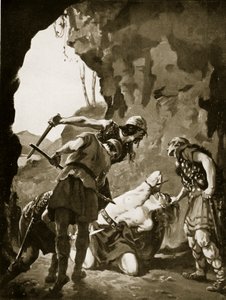 デーン人によって殺されたコンスタンティヌス2世、西暦881年、「ハッチンソンの英国国家物語」より、1920年頃のイラスト（リトグラフ）。 作： マーガレット・ドヴァストン