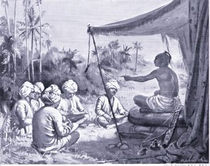 クロットゥンガ・チョーラ、測量技師たちに指示を与える（西暦1086年、石版画） 作： マーガレット・ドヴァストン