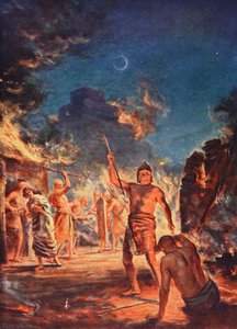 ラガシュの焼き討ち（ハッチンソン著『諸国民の歴史』より）、1910年頃、カラーリトグラフ。 作： マーガレット・ドヴァストン