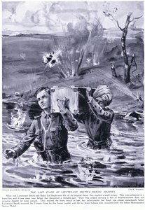 スマイス中尉の英雄的な旅の最終段階：1915年5月、ヴィクトリア十字章を授与される（リトグラフ） 作： マーガレット・ドヴァストン