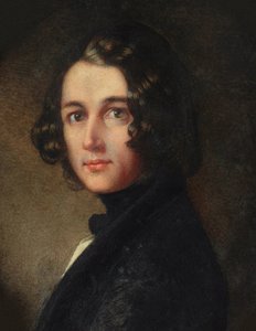 チャールズ・ディケンズの肖像、詳細、1843年。 作： Margaret Gillies
