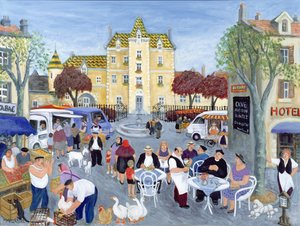 ブルゴーニュの町の広場（油彩・キャンバス） 作： Margaret Loxton