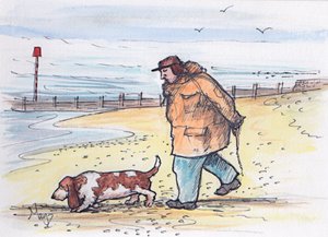 犬の散歩 - 02 (ペンと水彩) 作： Margaret Loxton