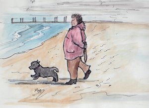 犬の散歩 - 03 (ペンと水彩) 作： Margaret Loxton